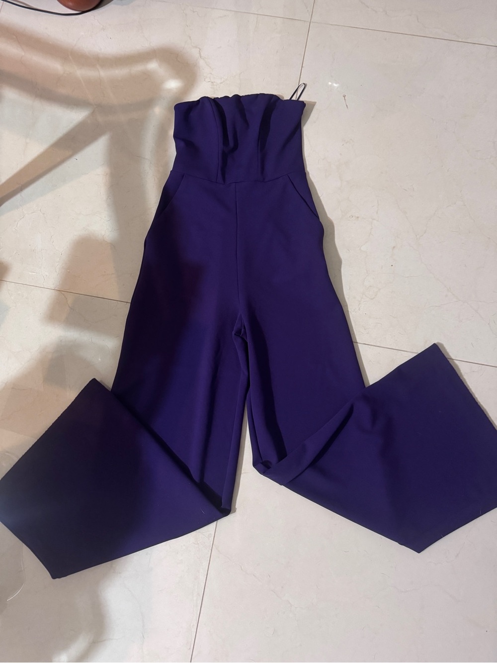 Express Strapless Wide-Leg Jumpsuit in Deep Purple